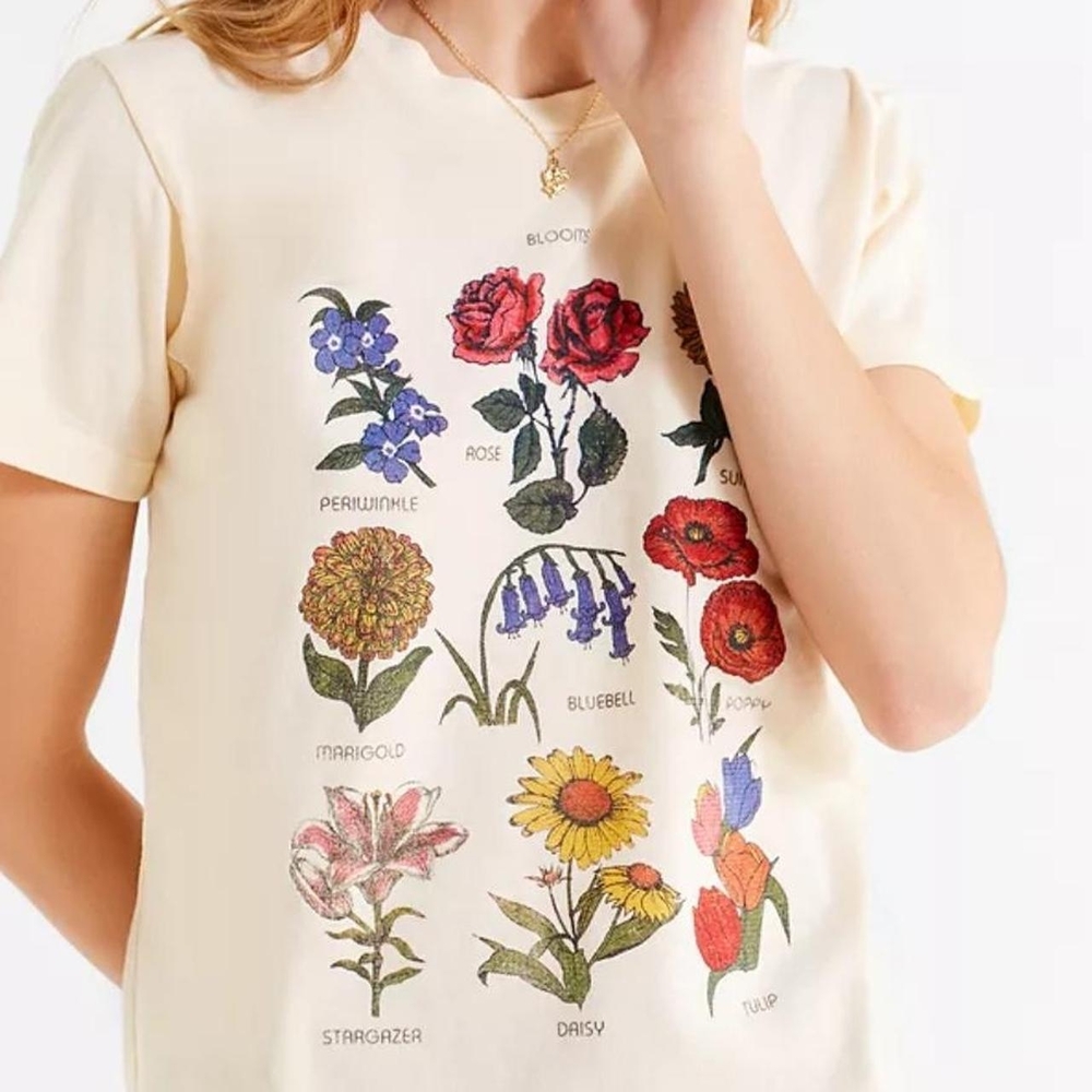 Cream Graphic Tee with Floral Print